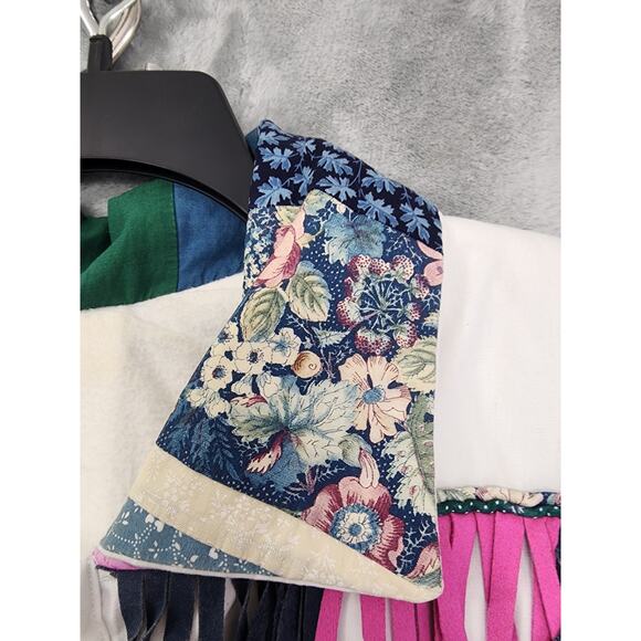 Vintage Quilted Patchwork Suede Fringe Full Zip Jacket Size L White Pink Floral - Picture 5 of 9